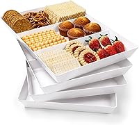 Vista 9 de Paquete de 4 bandejas blancas grandes de 16 x 11 pulgadas, 3 secciones, platos de plástico reutilizables para alimentos de fiesta, galletas