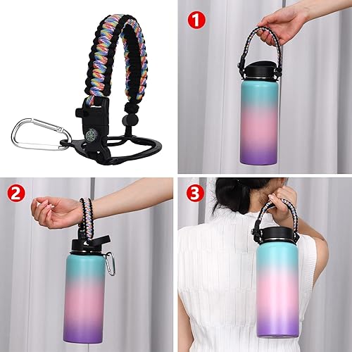 Miniatura 3 de Wongeto Mango de paracaídas, correa de supervivencia con anillo de seguridad y mosquetón, compatible con botellas de agua de boca ancha Hydro Flask