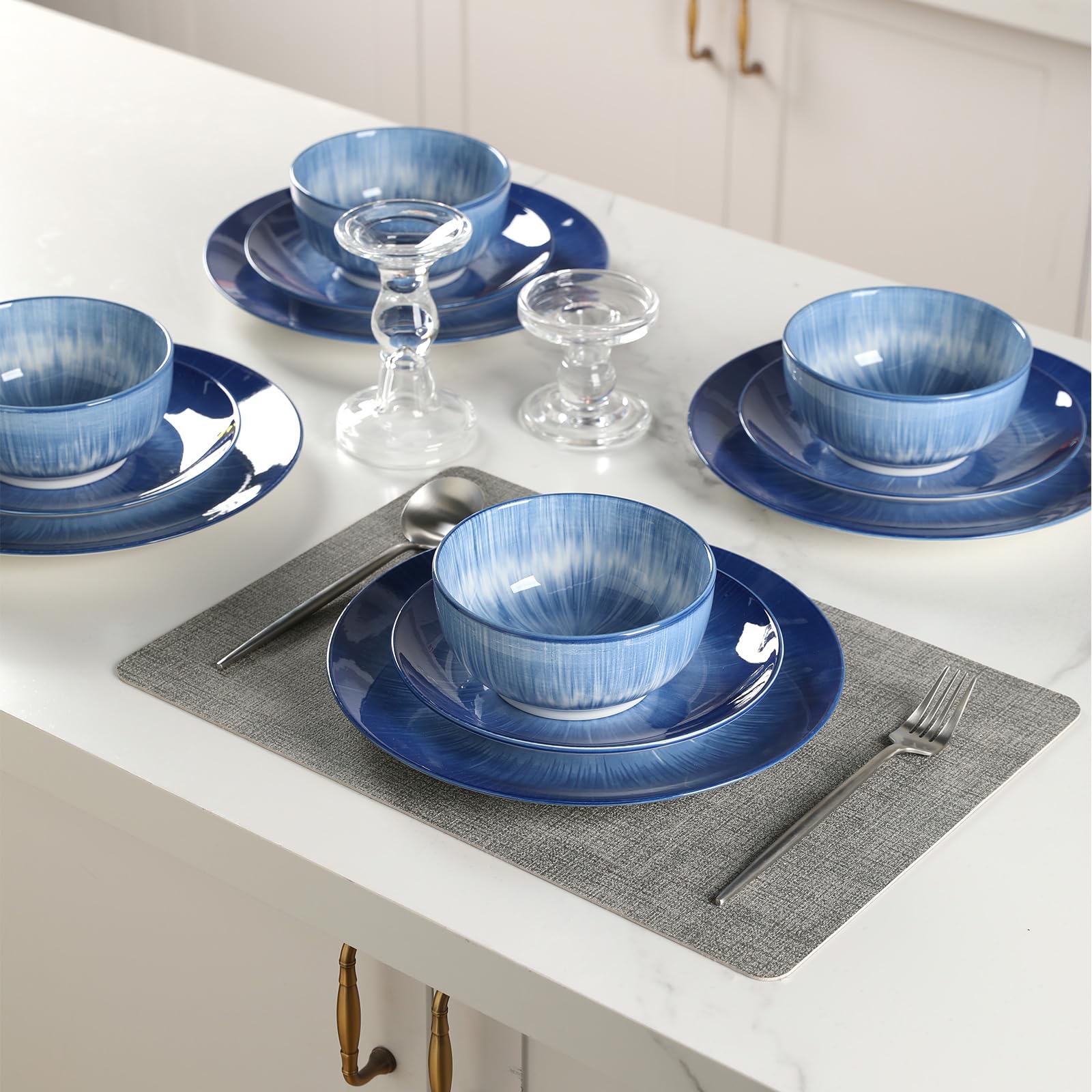 Sweejar Home Geschirrsets Service für 4, 12 Stück Porzellanteller und Schalen für Küche, Haushaltsgeschenk, splitter- und kratzfestes Geschirrset, spülmaschinen- und mikrowellengeeignet, Teller-Set