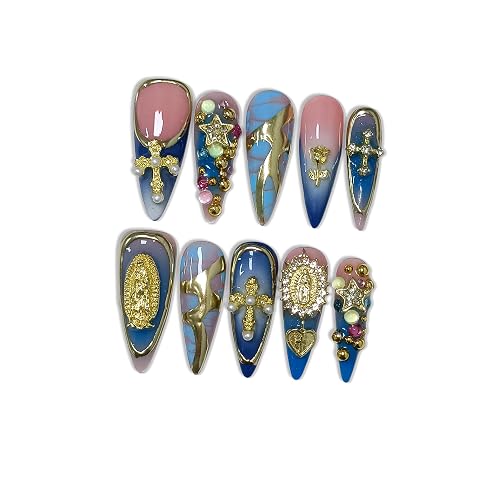 10pcs Vintage Press on Nails with Tools Kit, Long Stiletto