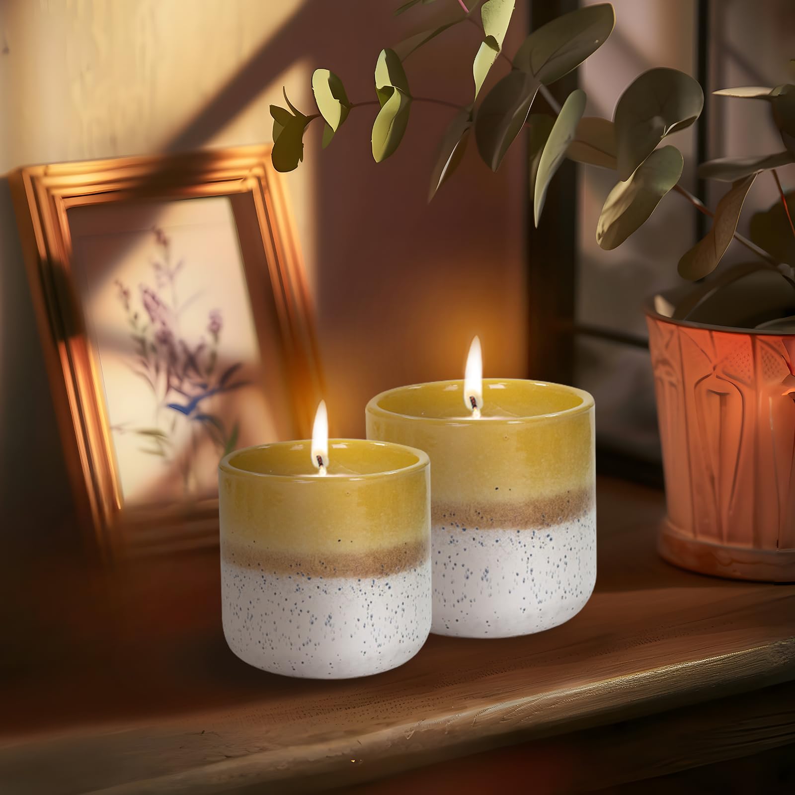 CedarLux Velas en tarro de cerámica, velas de soja para el hogar sin perfume, velas decorativas para vacaciones, cumpleaños, fiestas, vacaciones, 70 horas (11 onzas)