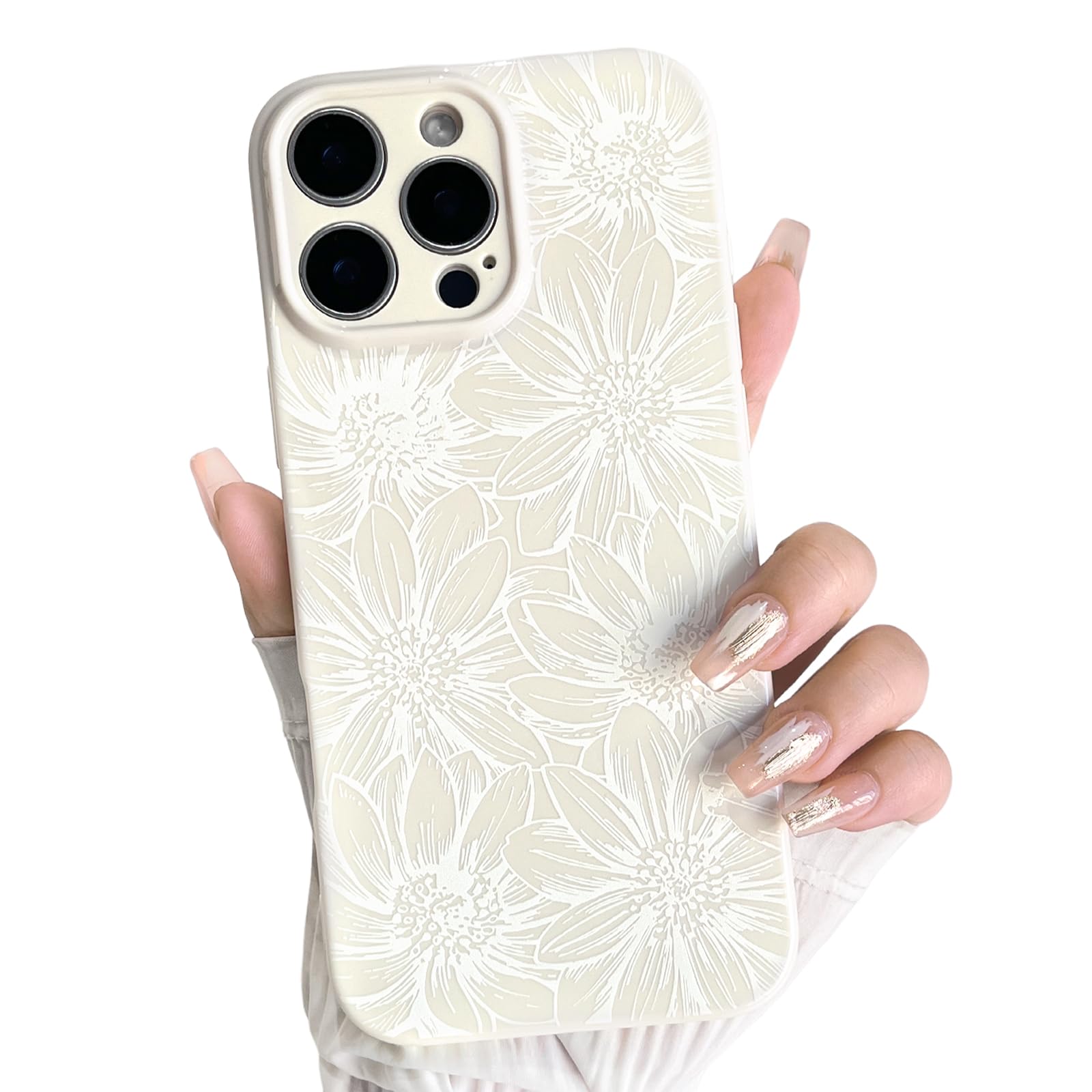 NITITOP Compatible with iPhone 16 Pro Max Case Silicone Cute Flower Floral Sunflowers Pattern for Women Girl Trendy Slim Fit TPU Silicone Shockproof