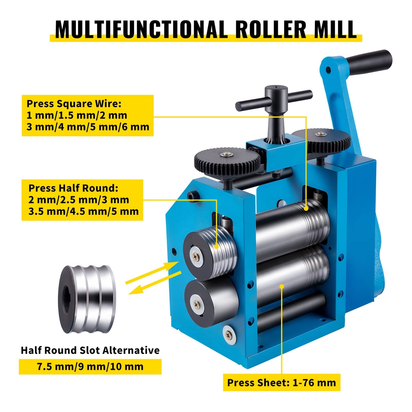 3Inch / 4.4Inch Sheet Manual Combination Jewelry Rolling Mill Semicircle Jewelry Press For Gold & Silver Nuggets Pressing Einfach und bequem zu bedienen(76 mm Single slot)