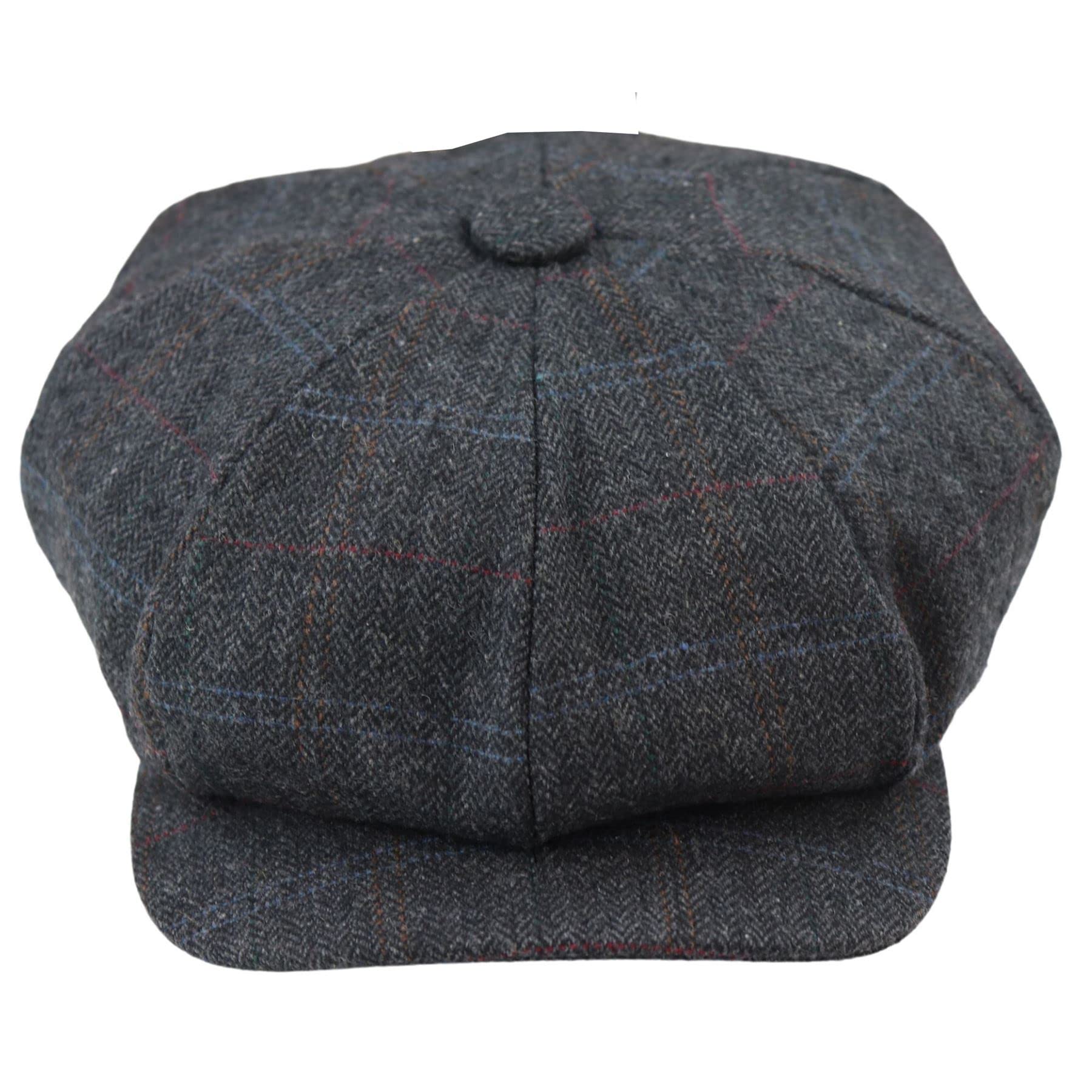 Major Men's Grey 8 Panel Razor Baker Boy Hat Wool Tweed Blinders Newsboy Flat Cap - Medium