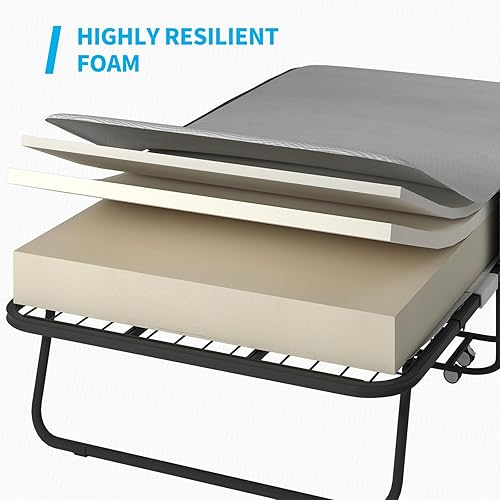 Miniatura 9 de Mjkone Cama plegable con colchón y cabecera de 4 pulgadas  Cama portátil de tamaño individual con funda incluida  Cama plegable de 75 x 38 pulgadas