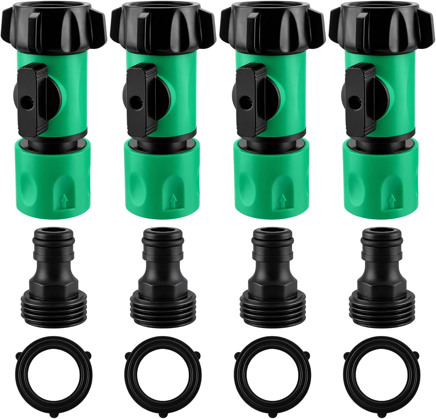 wantmatch Garden Hose Quick Connect Kit 3/4”GHT Female Quick Connectors with Valve,Quick Release Kit Hose Fittings for Lawn, Patio, and Garden Irrigation 4 Set (Green)