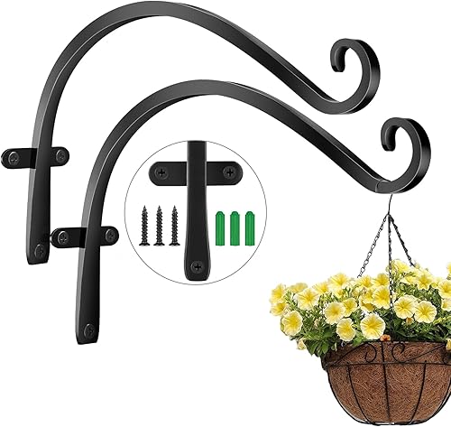 HOOPLE Perchas para plantas al aire libre, paquete de 2 unidades, soporte para plantas colgantes de hierro fundido de 12 pulgadas, soportes de metal