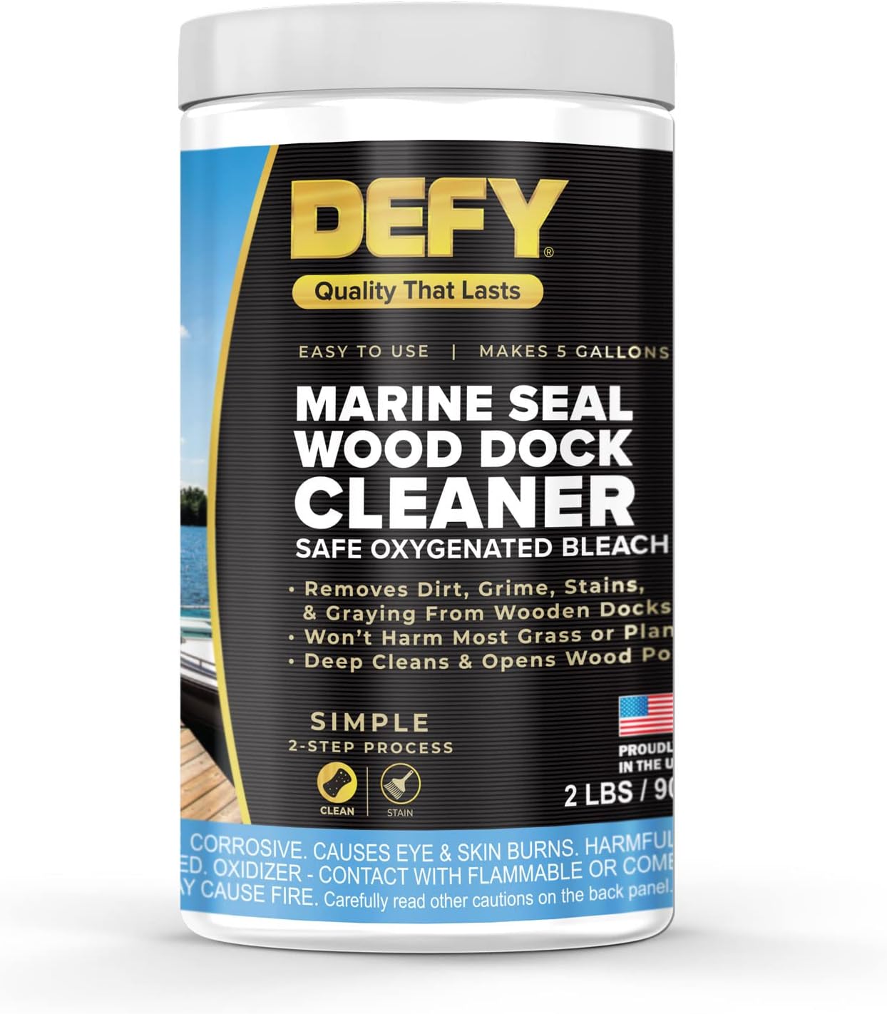 DEFY Marine Wood Dock Cleaner - Concentrated Powder for Decks, Marine Safe, 2 lb