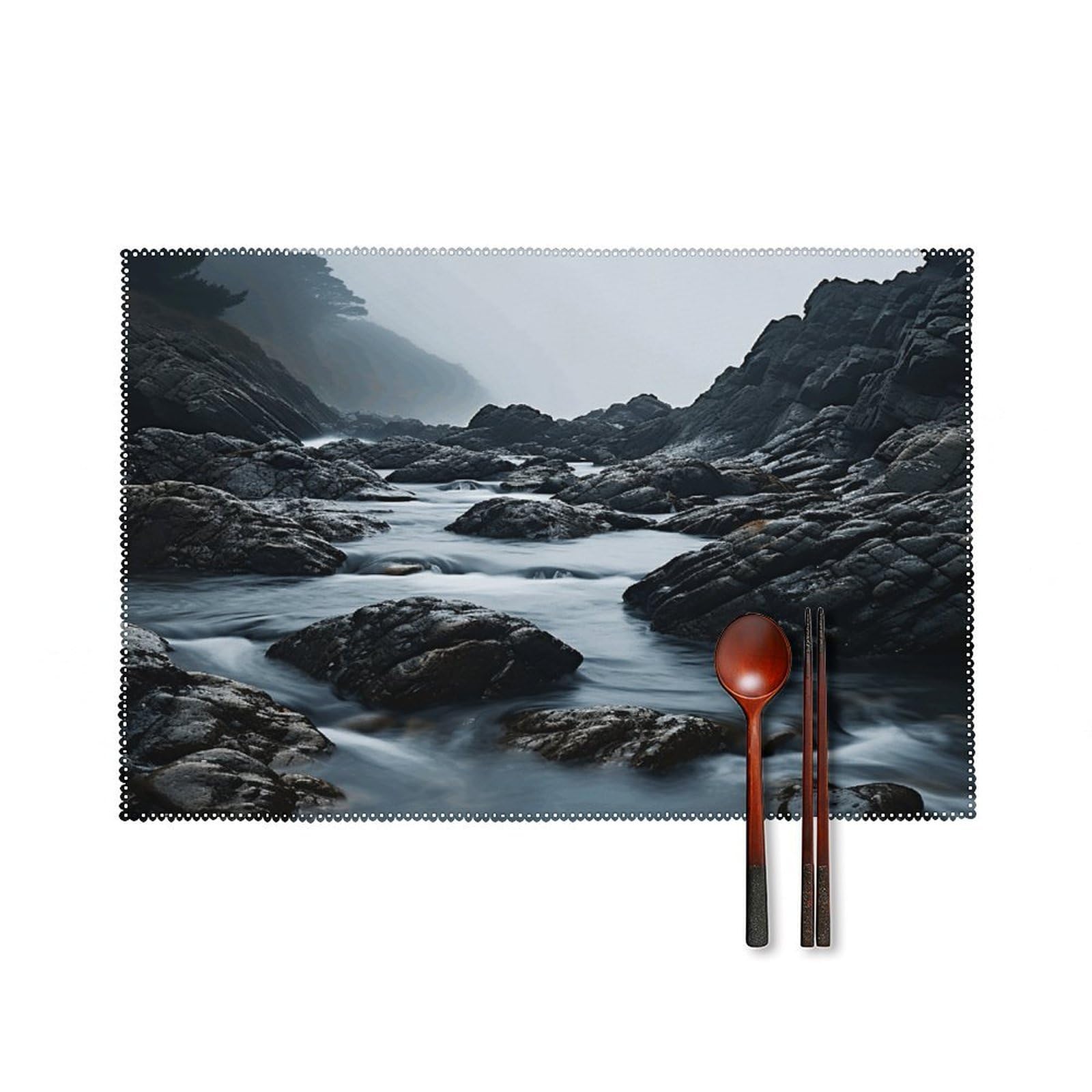 Fekiloot Style Foggy Rocks In Water Placemats Set Of 6,Table Mat
