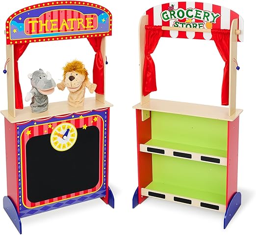 Monläurd® Wooden Puppet Theater for Kids – Montessori Pretend Play Stage, Puppet Show Set for Ages 4-8, Daycare & Home Use