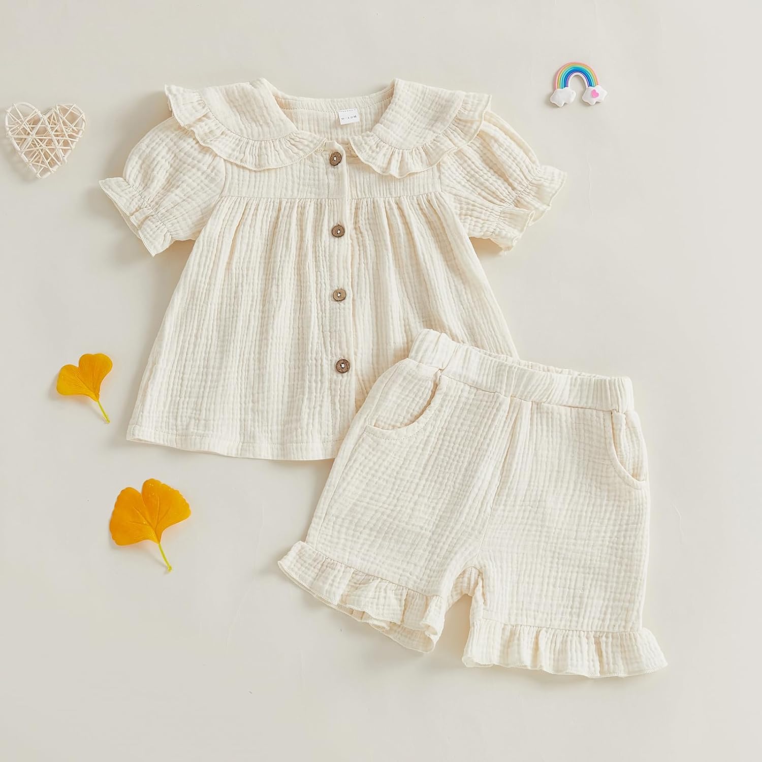 Toddler Baby Girl Clothes Cotton Linen Short Sleeve Button Up Collar Shirt Ruffle Shorts Set 2 Piece Summer Outfits - Image 5