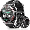 Reloj inteligente militar, smartwatch de 1.52 pulgadas con mensajes y llamadas, monitor de frecuencia cardíaca y sueño las 24 horas, oxígeno en sangre y rastreador de actividad, compatible con iPhone y Android, para hombres y mujeres (negro arriba, 1.52) 1