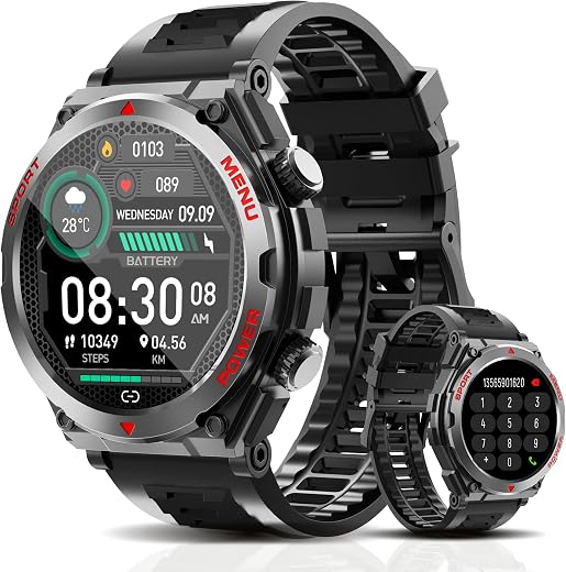 Waterproof Military Smart Watch with Heart Rate & Activity Tracking