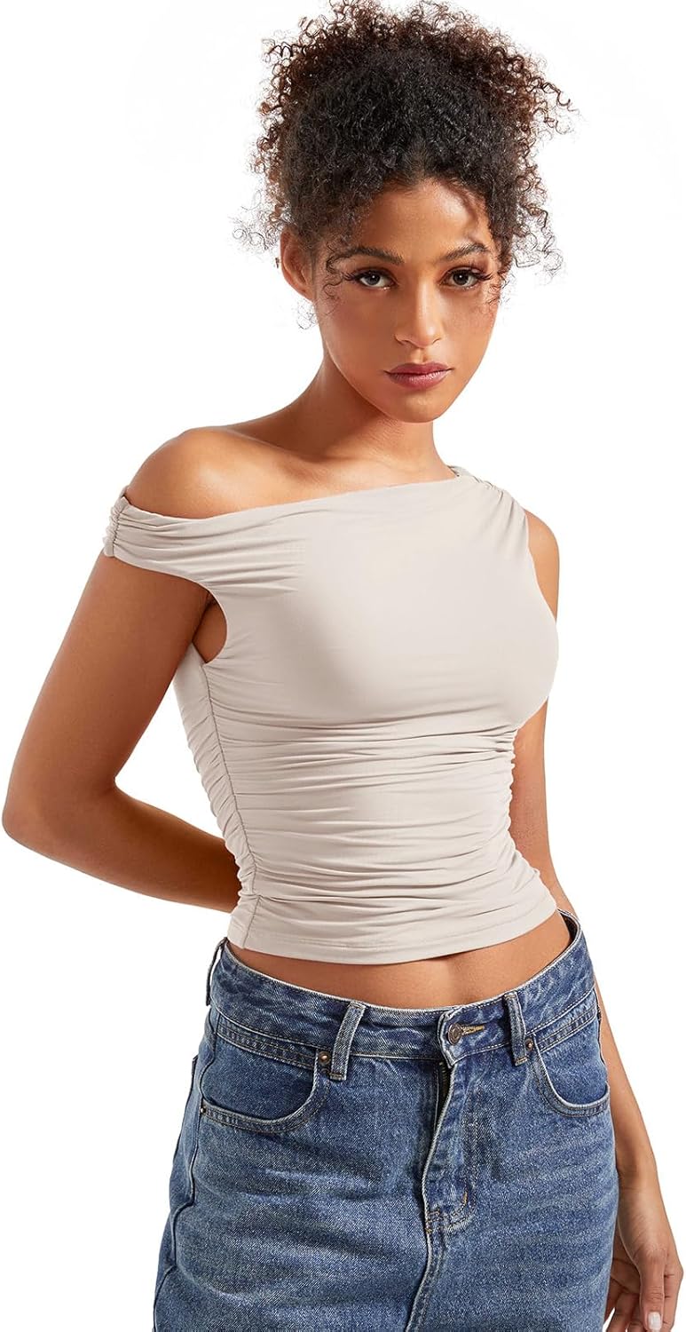 SUUKSESS Women Off Shoulder Tops Sleeveless Shirts Y2K Going Out Crop Tank Top - Image 4