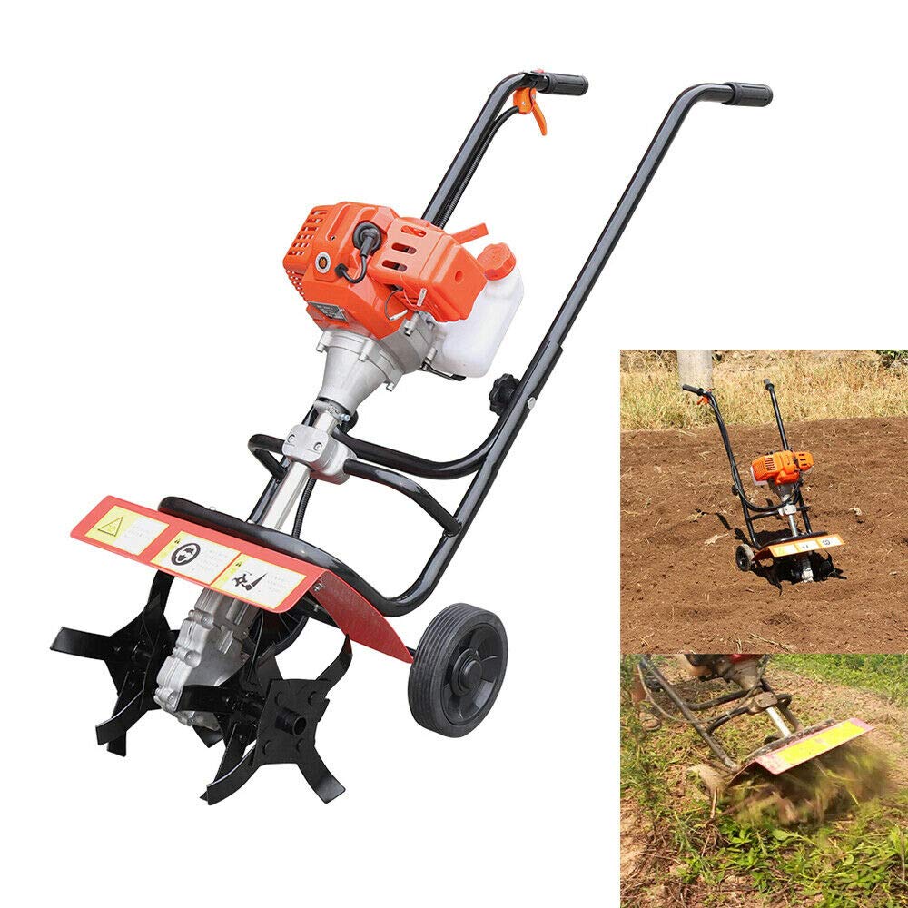 OCASAMI 52CC Tiller Gas Powered Cultivator Rototiller Farm Mini Tiller Garden Yard Tilling Machine Farm Plant Garden Yard Lawn Tilling Soil Tools, Air-Cooled Two-Stroke | US STOCK
