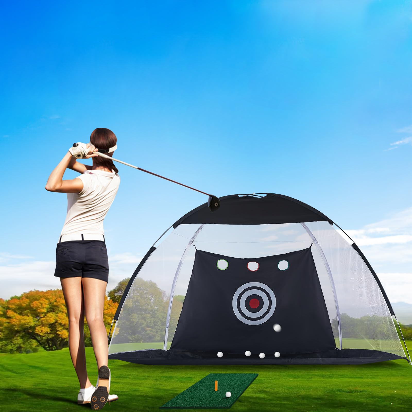 LEMROE Golf-Schlagnetz 10 x 7 Fuß Tragbares Golfnetz mit Swing Training Ziele und Tragetasche, Golf Übung Netz Golf-Übungsnetz für das Fahren im Hinterhof