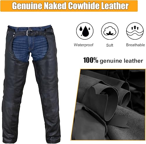 GARGOYLE BELLS Chanclas de cuero para motocicleta para hombres y mujeres, pantalones de cuero suave con abertura para motociclista