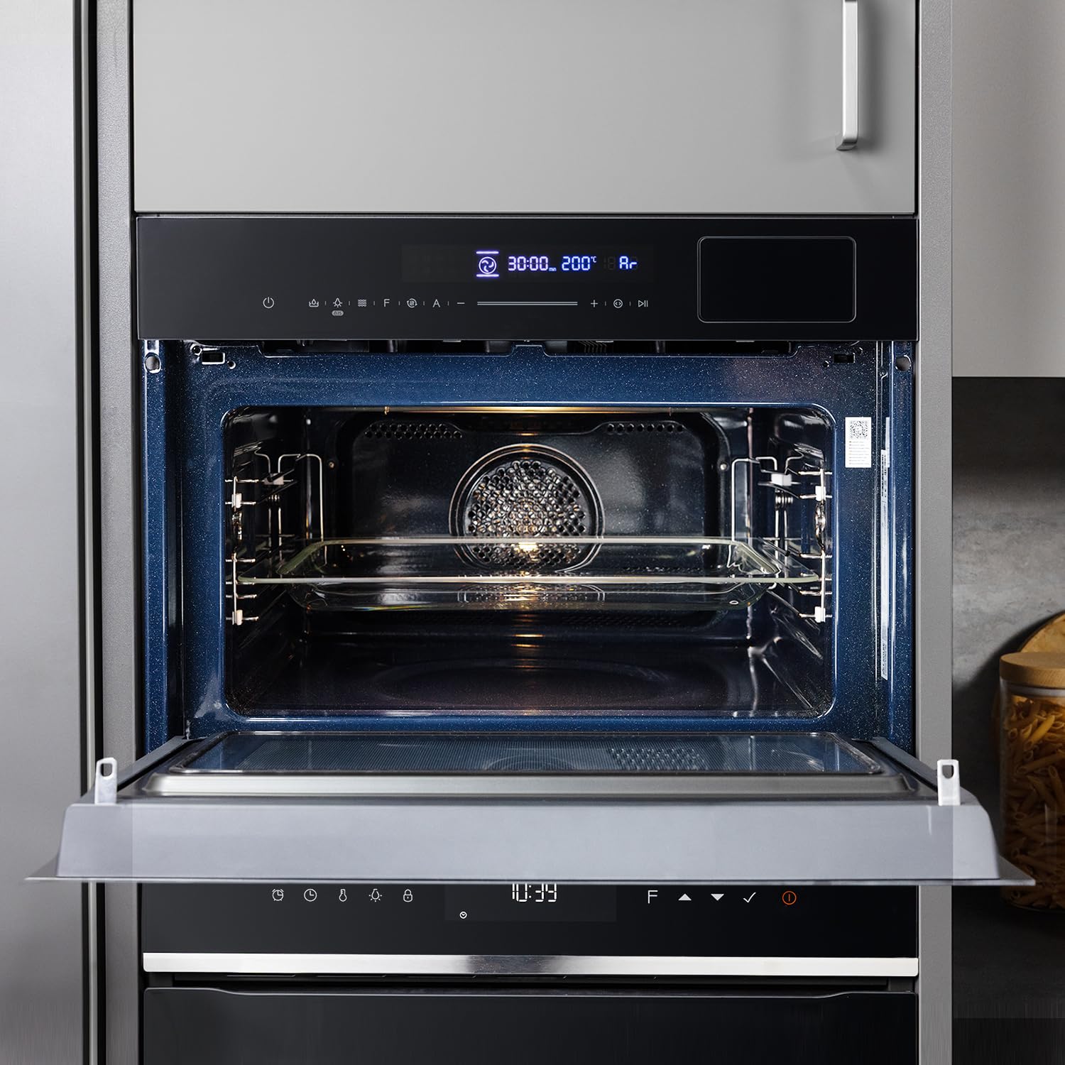 KKT KOLBE Forno da incasso 5 in 1 60 cm con microonde, AirFry, grill e vapore | 50 L | funzione pizza, ventilato, aria calda | timer automatico, display LED | EBMS4503S2