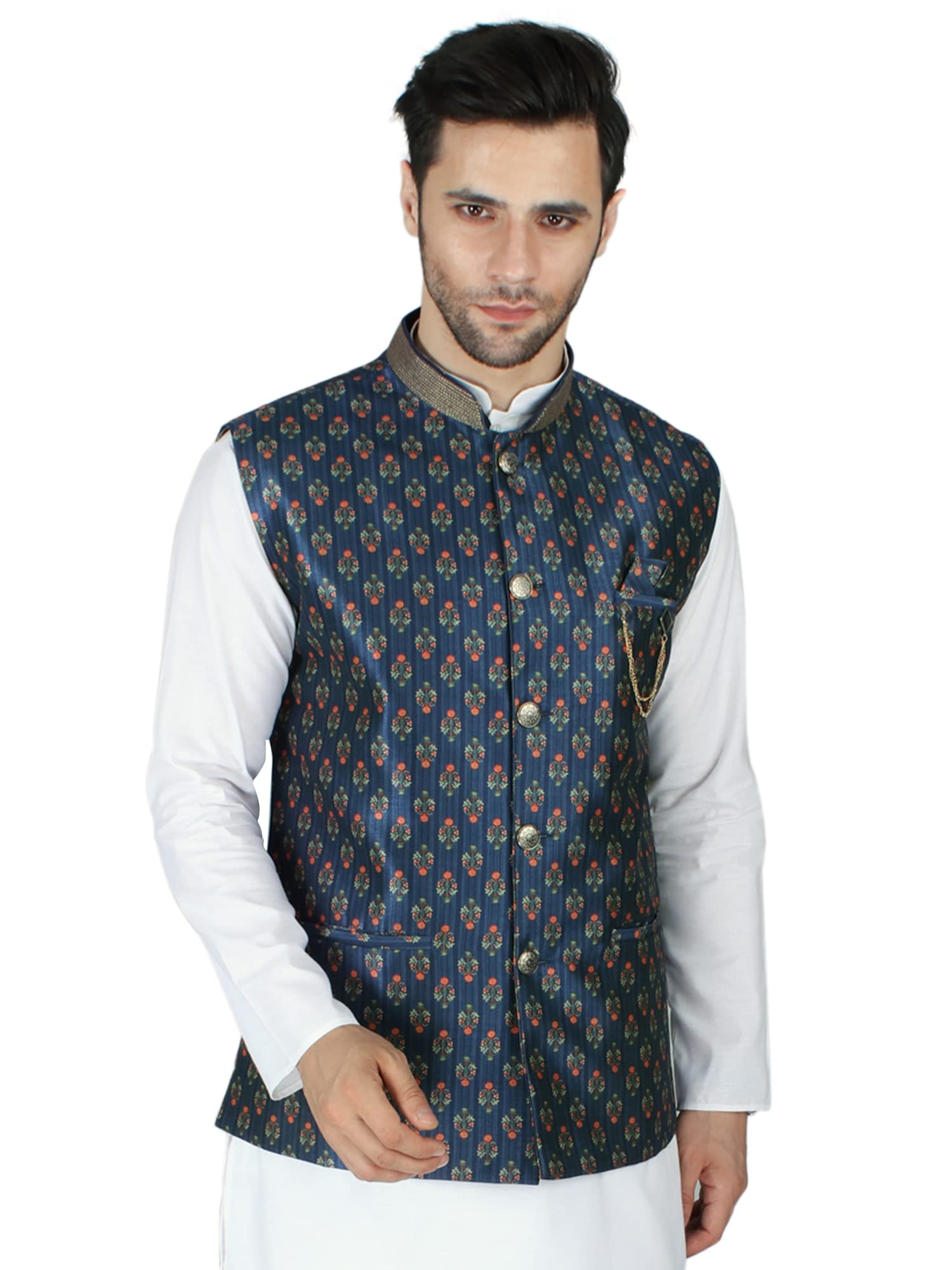 exotic india Poseidon Viscose Contrast Floral Printed Nehru Jacket Waist Coat-picture-44