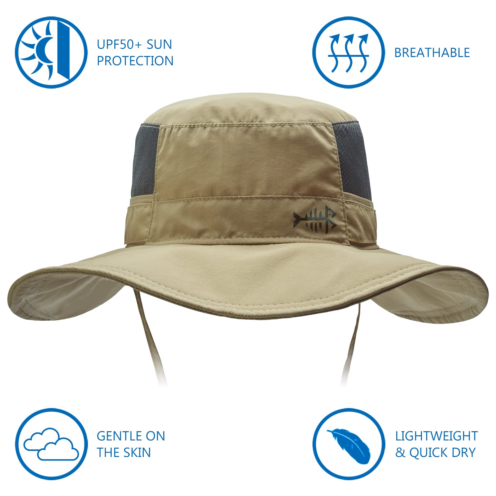Bassdash UPF 50+ Sombrero de Pesca Solar Resistente al Agua con Solapa de Cuello Desmontable