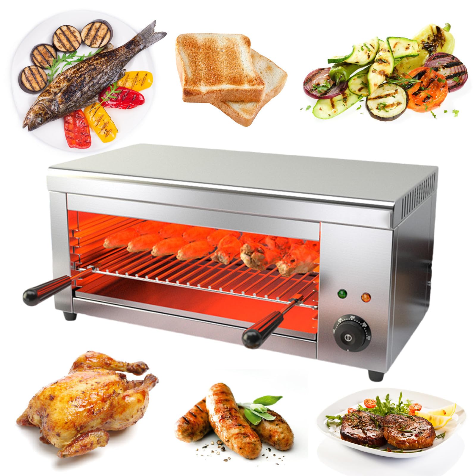 Horno de carne interior de 18 pulgadas, hornos de salamandra eléctricos con bandeja de aceite, temperatura ajustable de 122-572 °F, para el hogar y restaurante