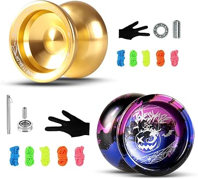 T1 Gold Aluminium Responsive Unresponsive Yoyo +X5 Blue Purple Black Professional Unresponsive Yoyo with Extra Yoyo Accessories - Replacement Yoyo Strings