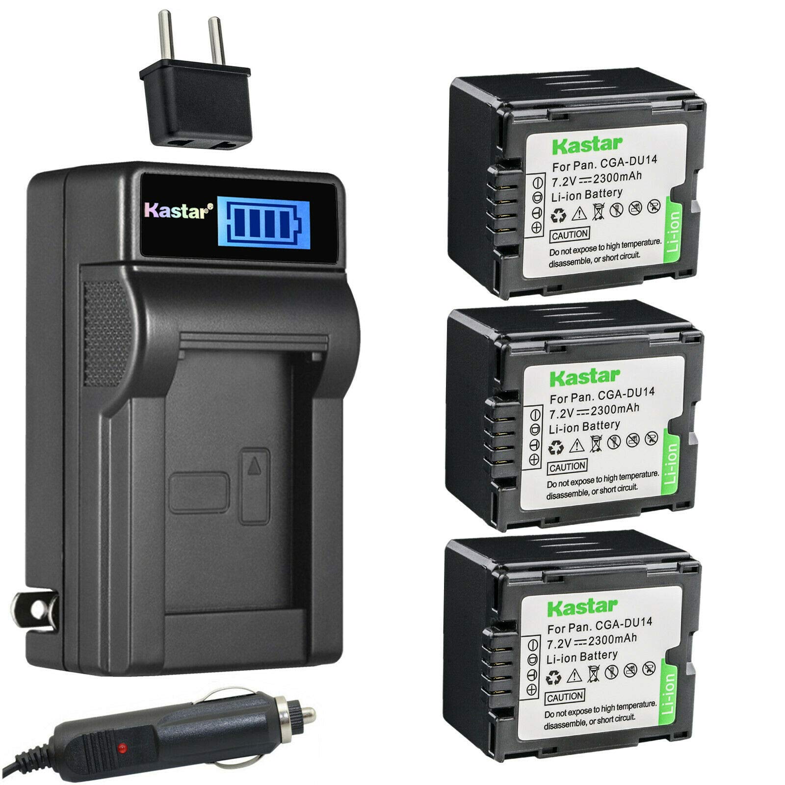 Kastar 3-Pack CGA-DU14 Battery and LCD AC Charger Compatible with Panasonic NV-GS508, NV-MX500A, PV-GS19, PV-GS29, PV-GS31, PV-GS33, PV-GS34, PV-GS35,