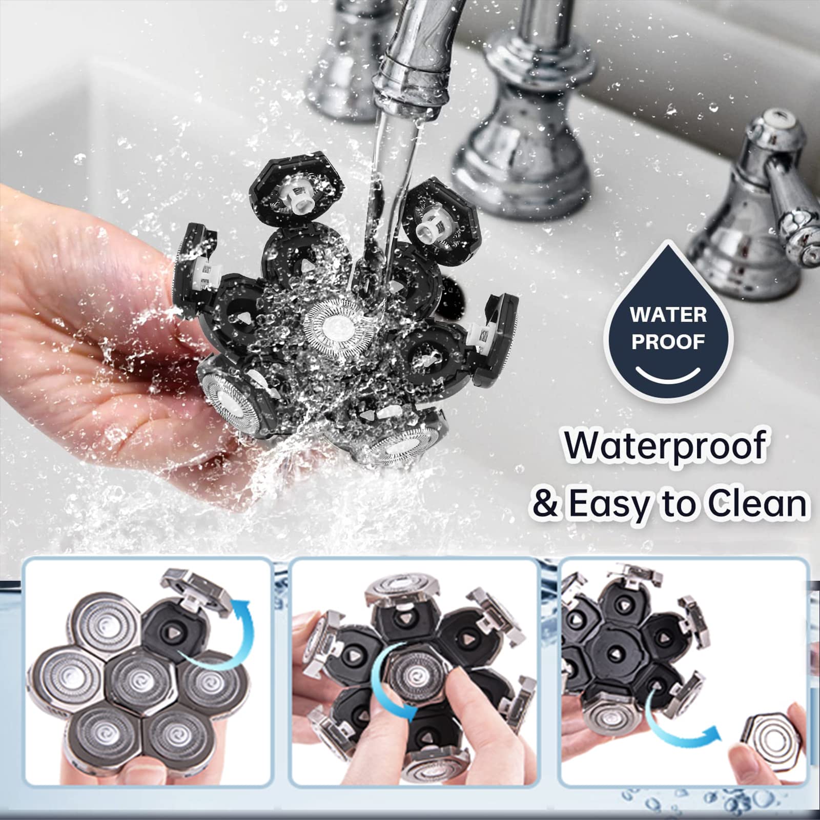 Tête Rasoir têtes,LOEVERY Rasoir électrique Flottant Barbe 7 Têtes pour Homme avec un Rasage Propre,Universel Double Anneau Lame Rasage Remplacement Durable Rapide pour Rasoir électrique 5 6 7