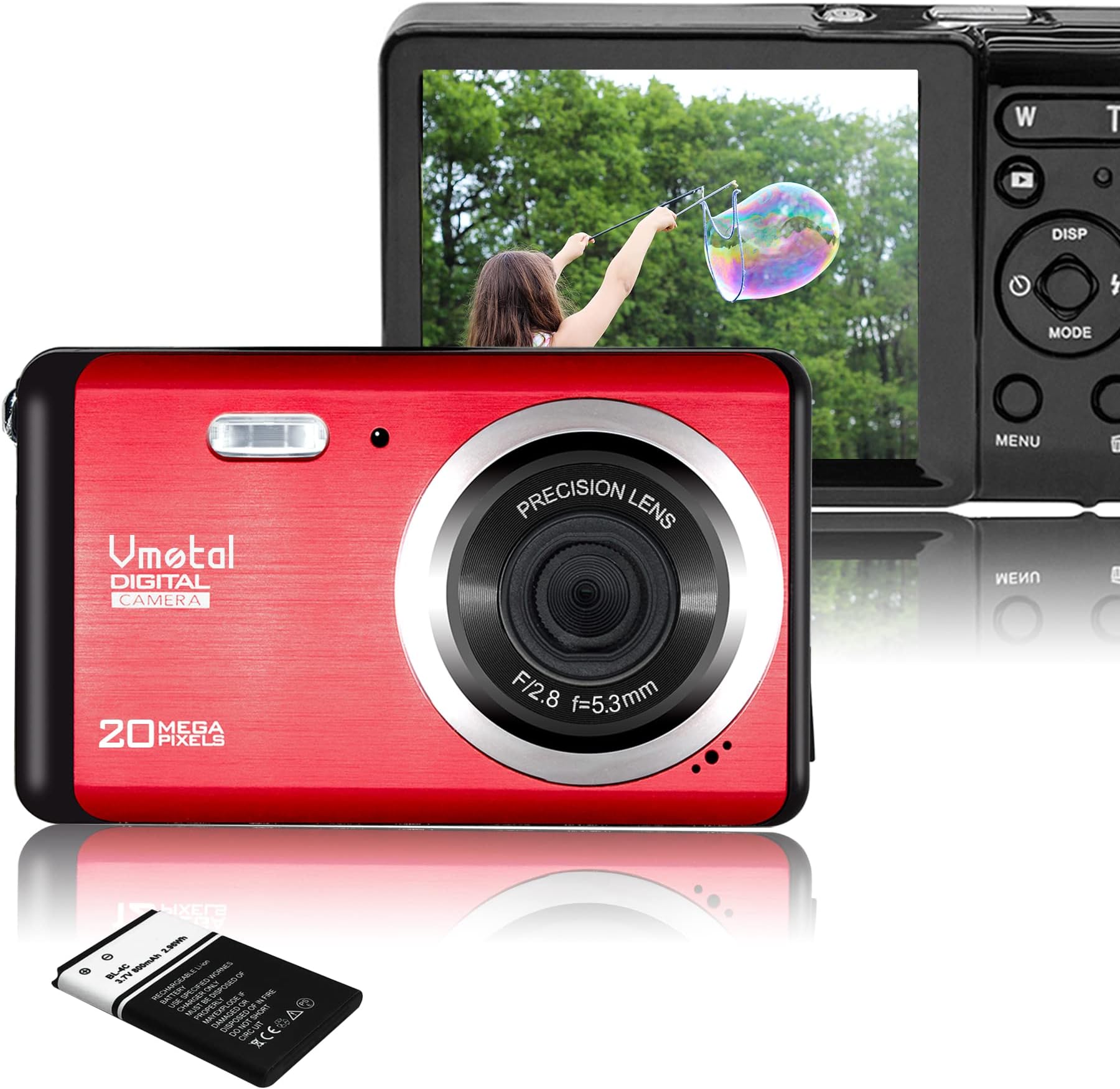Vmotal GDC80X2 Mini Compact Digital Camera 20 MP FHD 2.8 Inch TFT LCD Screen Camera for Kids/Children/Beginners/Elderly Gift (Red & Black)