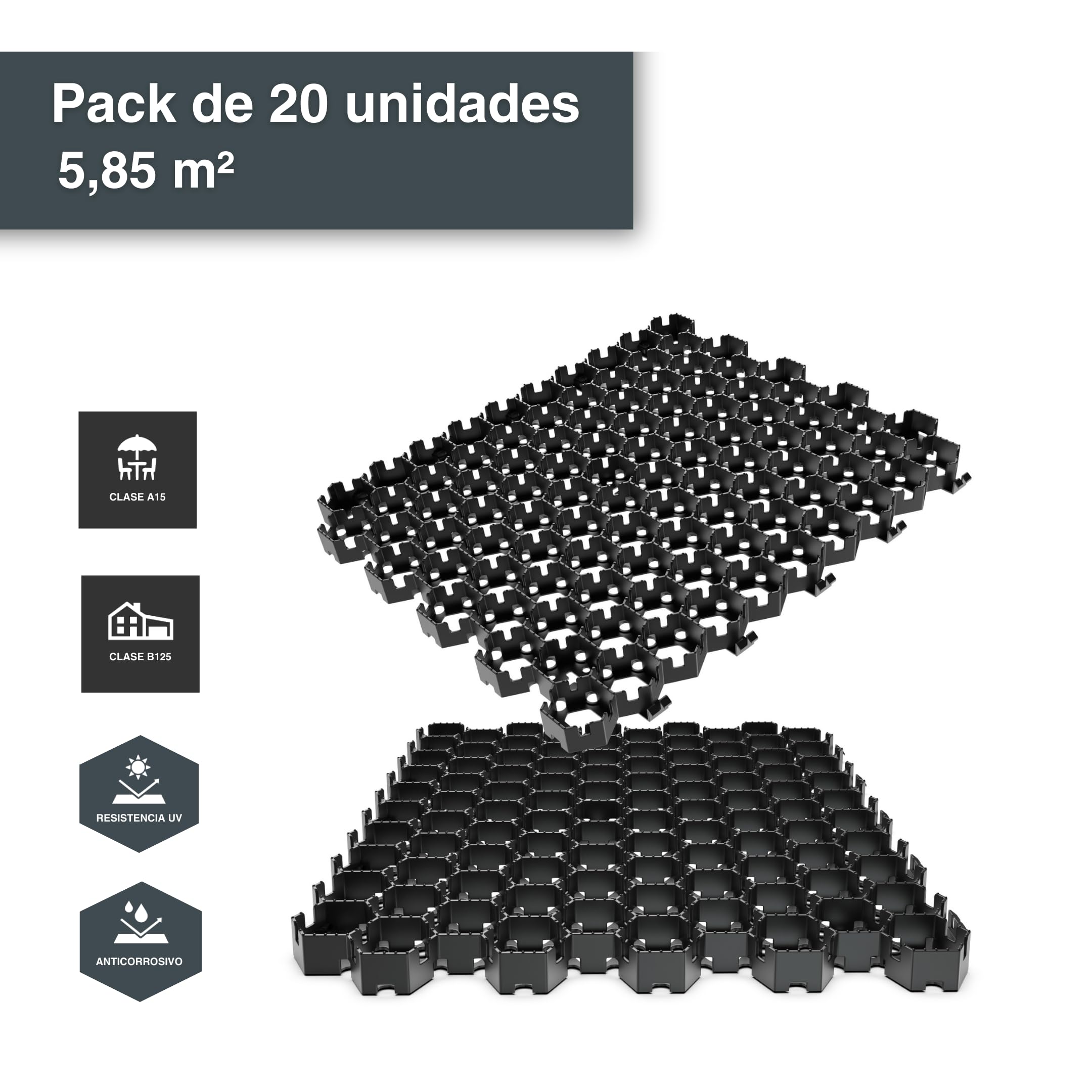 Vodaland HEXpave – Pavimento Permeable-Estabilizador de grava- de 3 cm de Altura – Soporta hasta 12,000 kg – Ideal para Patios, Caminos, Bases de Cobertizos, Uso Vehículos Ligeros (pack de 5,85 m²)