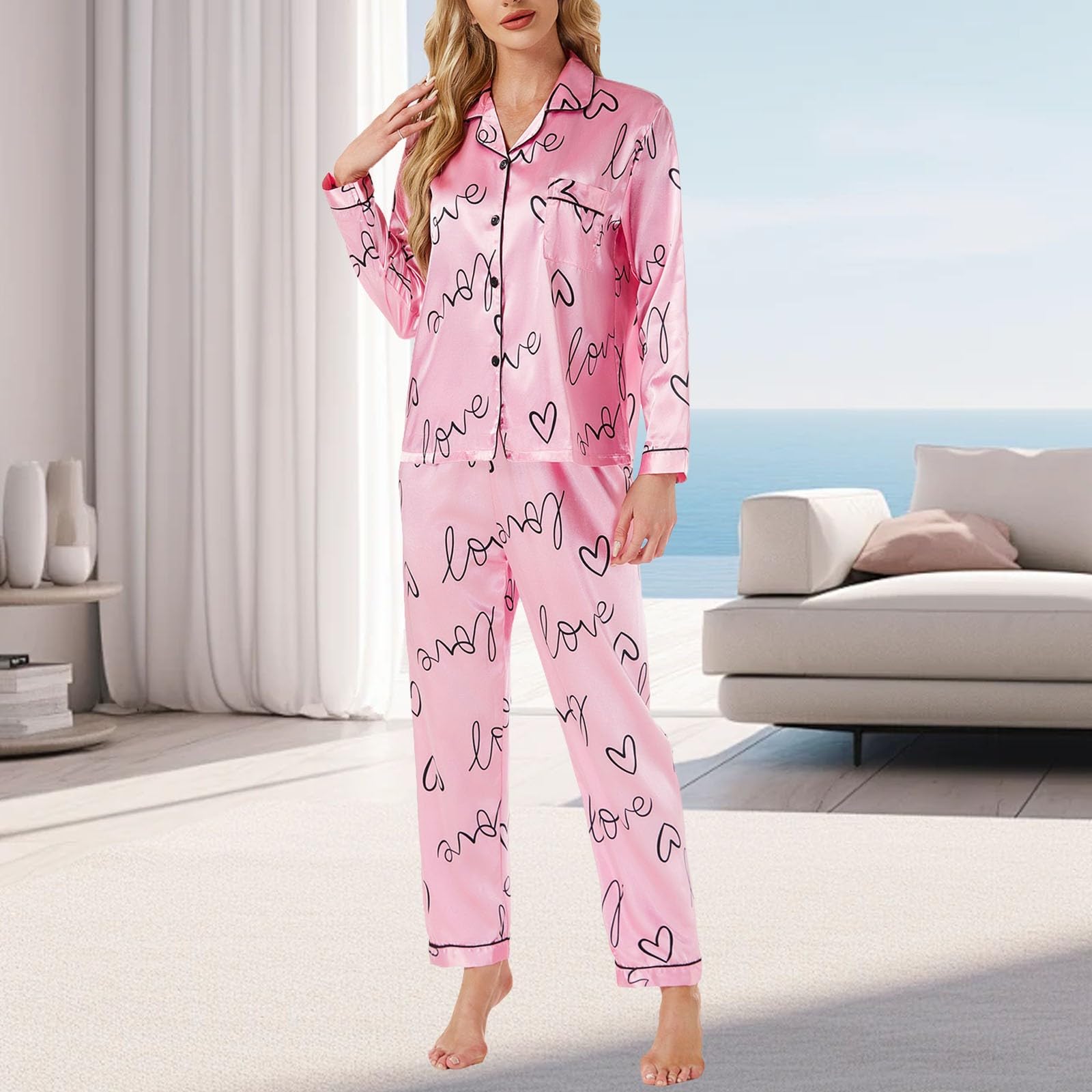 Tuta da donna con pantaloni, stile retrò, cardigan con bottoni, a maniche
