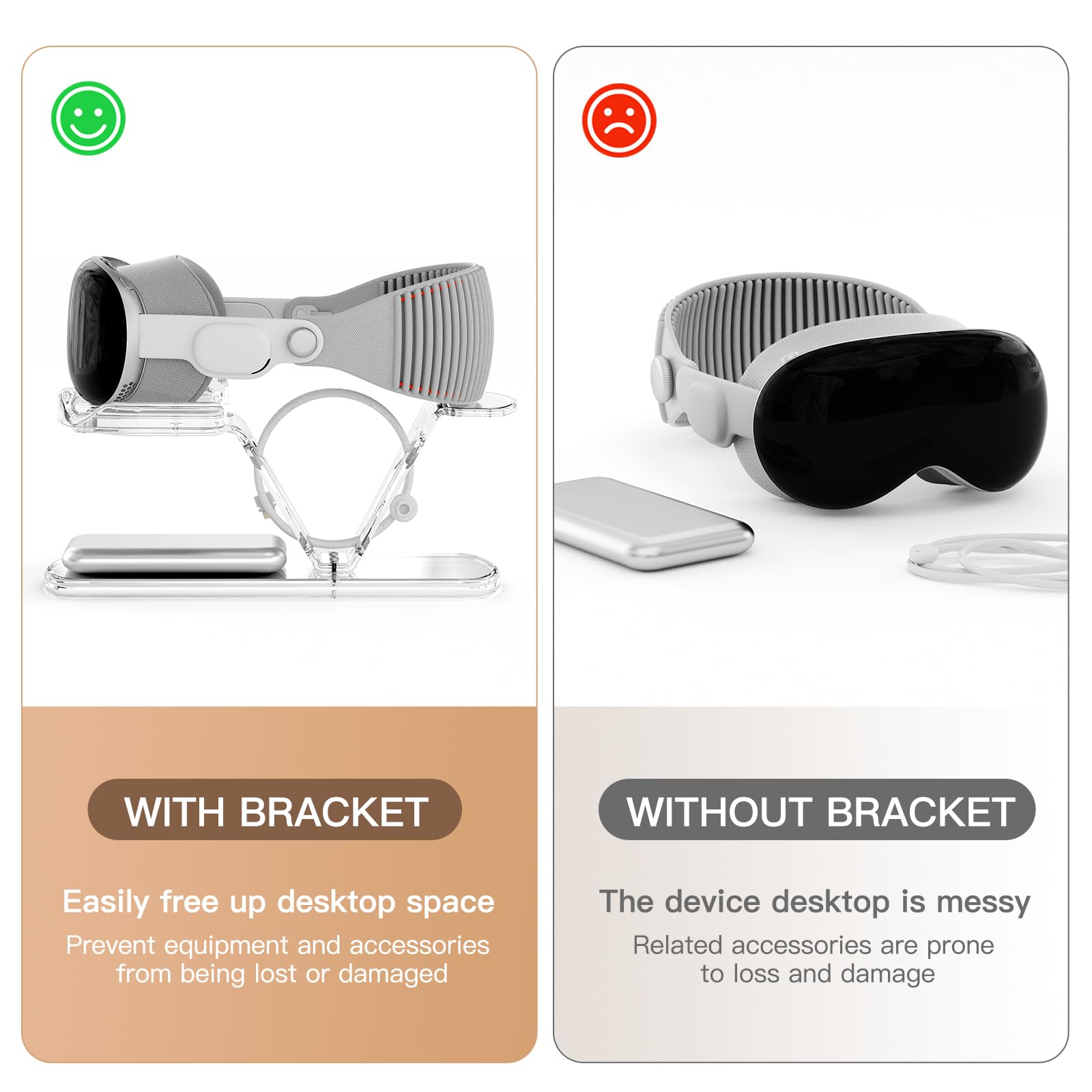 LINKEET Acrylic Stand Holder for Apple Vision Pro/Meta Oculus Quest 3/2, Clear Universal VR Headset Display Bracket, Weighted Base Station Enhance Stability, Storage for Accessories, Battery, Cable