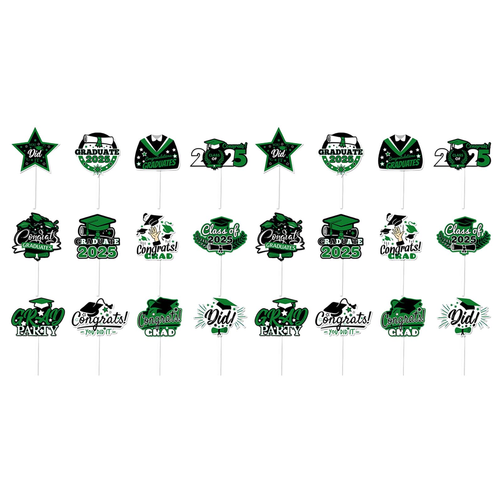 Buxuaaaa Green Of 24 Cake Decoration Set Graduation Cake Toppers Party Food Picks Paper Texture Suitable For Holidays Celebration Graduate Cupcake Decorations