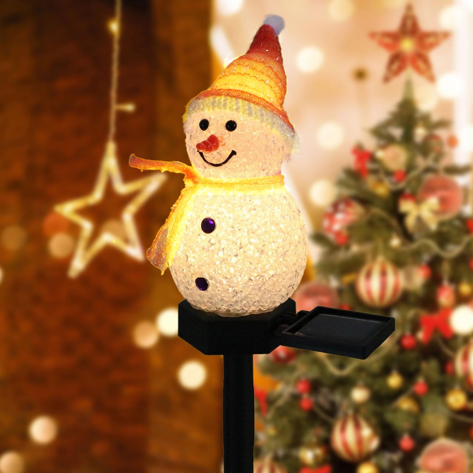 sunmileSolar Christmas Decorations Outdoor Decor Snowman Stake Lights Waterproof Walkway Landscape Lights for Winter Yard, Garden, Solar Christmas Pathway Lights Yellow