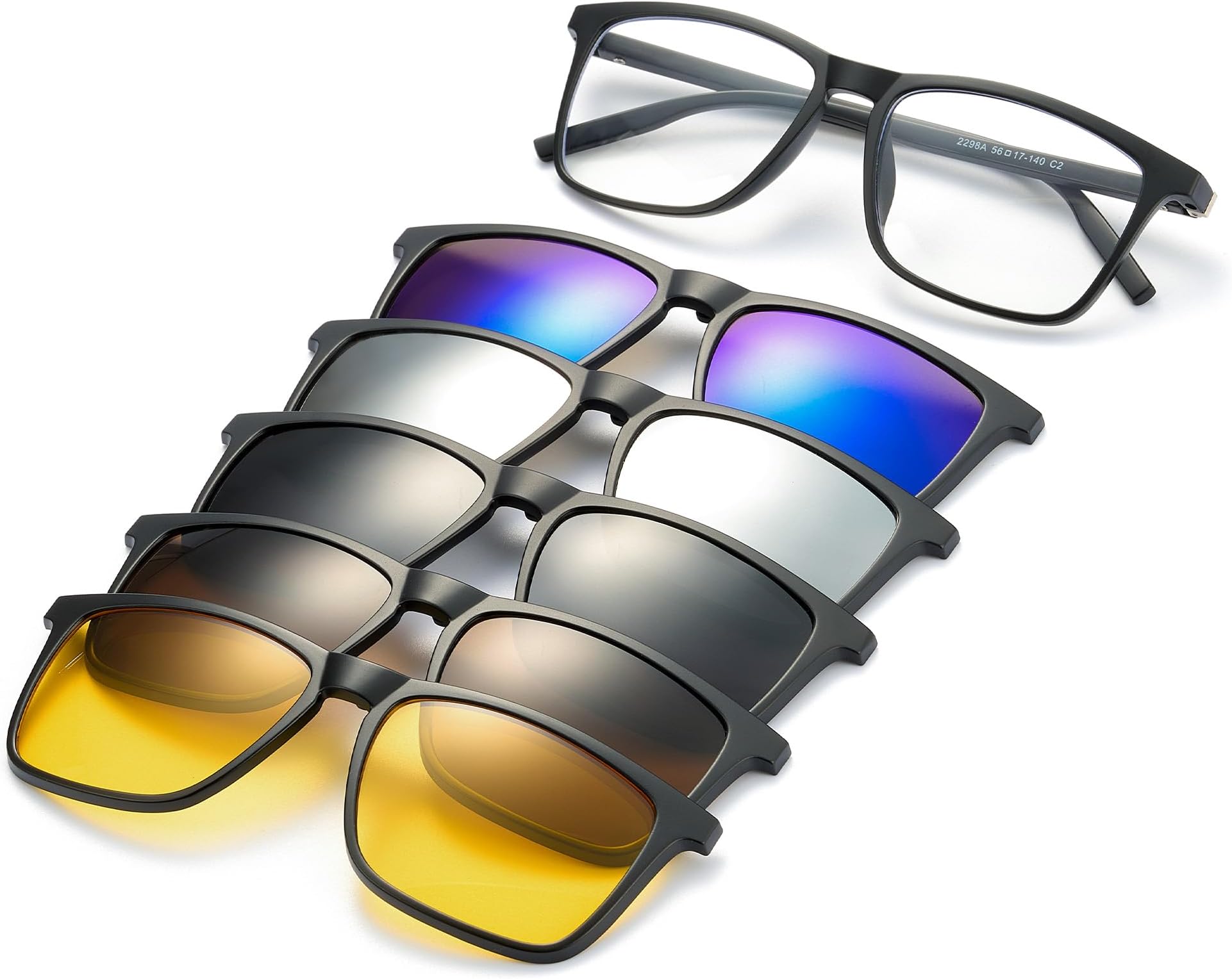 JIM HALO Magnetic Polarised Clip on Sunglasses Plastic Frame for Night Driving Pack of 5