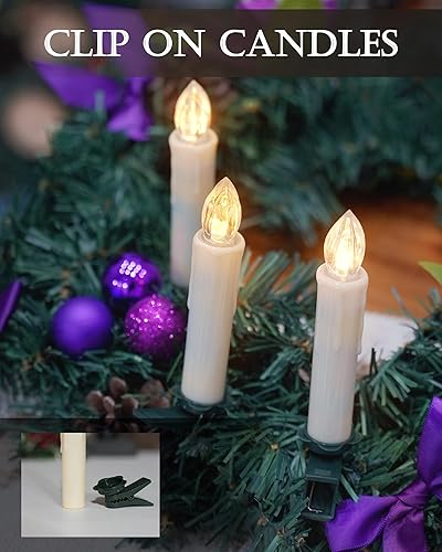 Miniatura 2 de FPOO 10 velas con clip para árbol de Navidad, velas pequeñas que funcionan con pilas con temporizador remoto, velas cónicas parpadeantes con