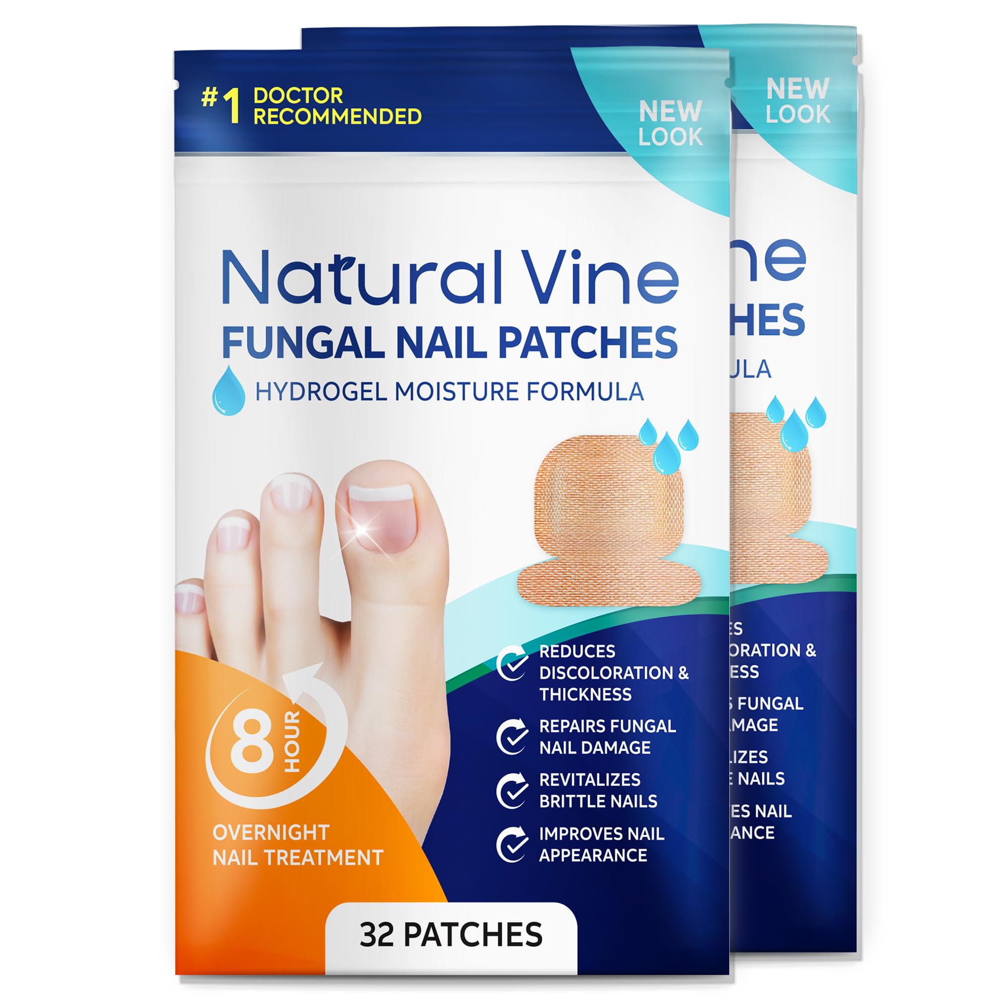 Natural Vine Fungal Nail Patches: Hydrogel Moisture Formula for Toenail and Fingernails - 8-Hour Nighttime Renewal with 1% Tolnaftate - Toenail Fungus