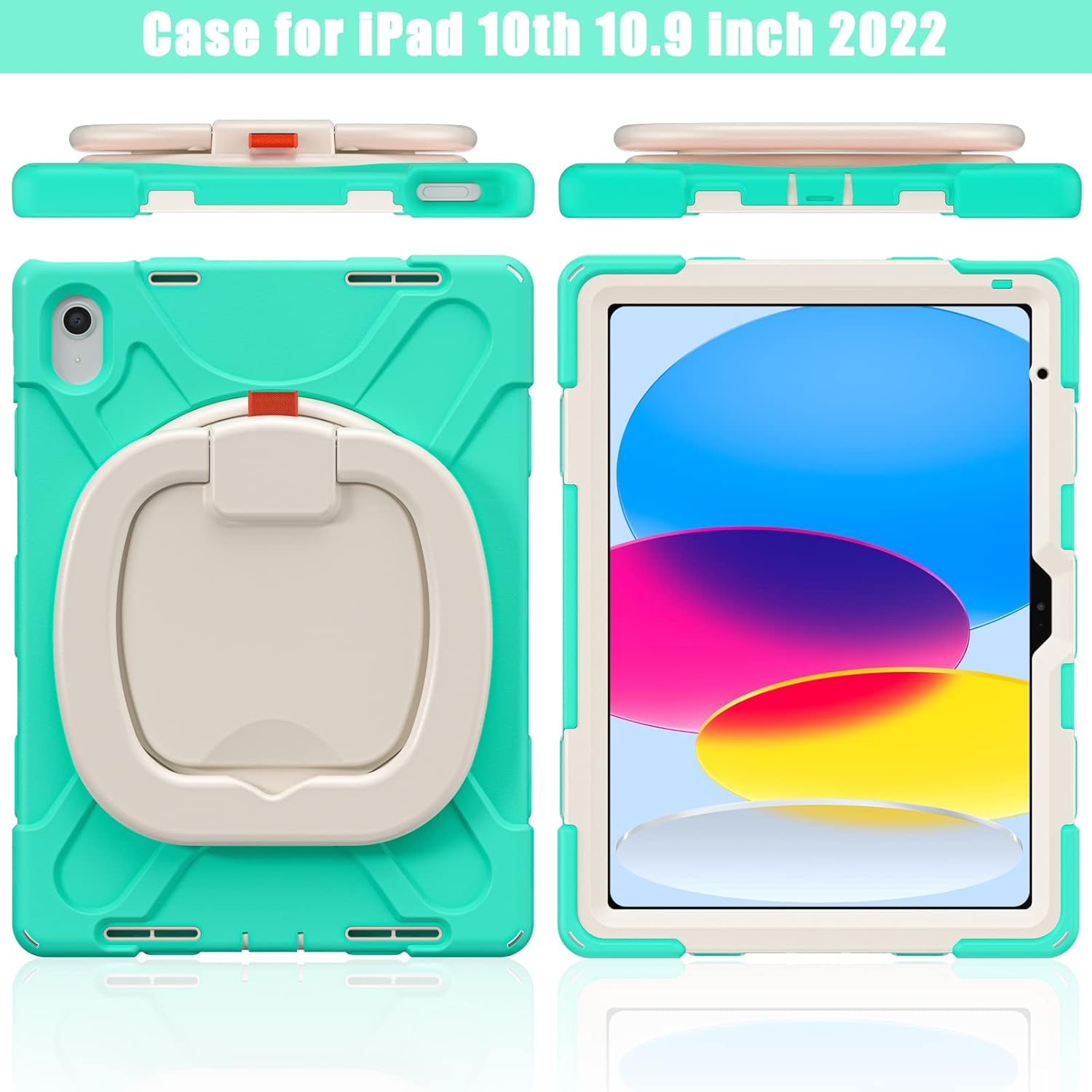 for iPad (A16) 11th/10th Generation Case 2025/2022 (11″/10.9″),Heavy Sturdy Shockproof Kids Case with Screen Protector,Rotating Stand/Pencil Holder/Shoulder Strap (Mint Green)