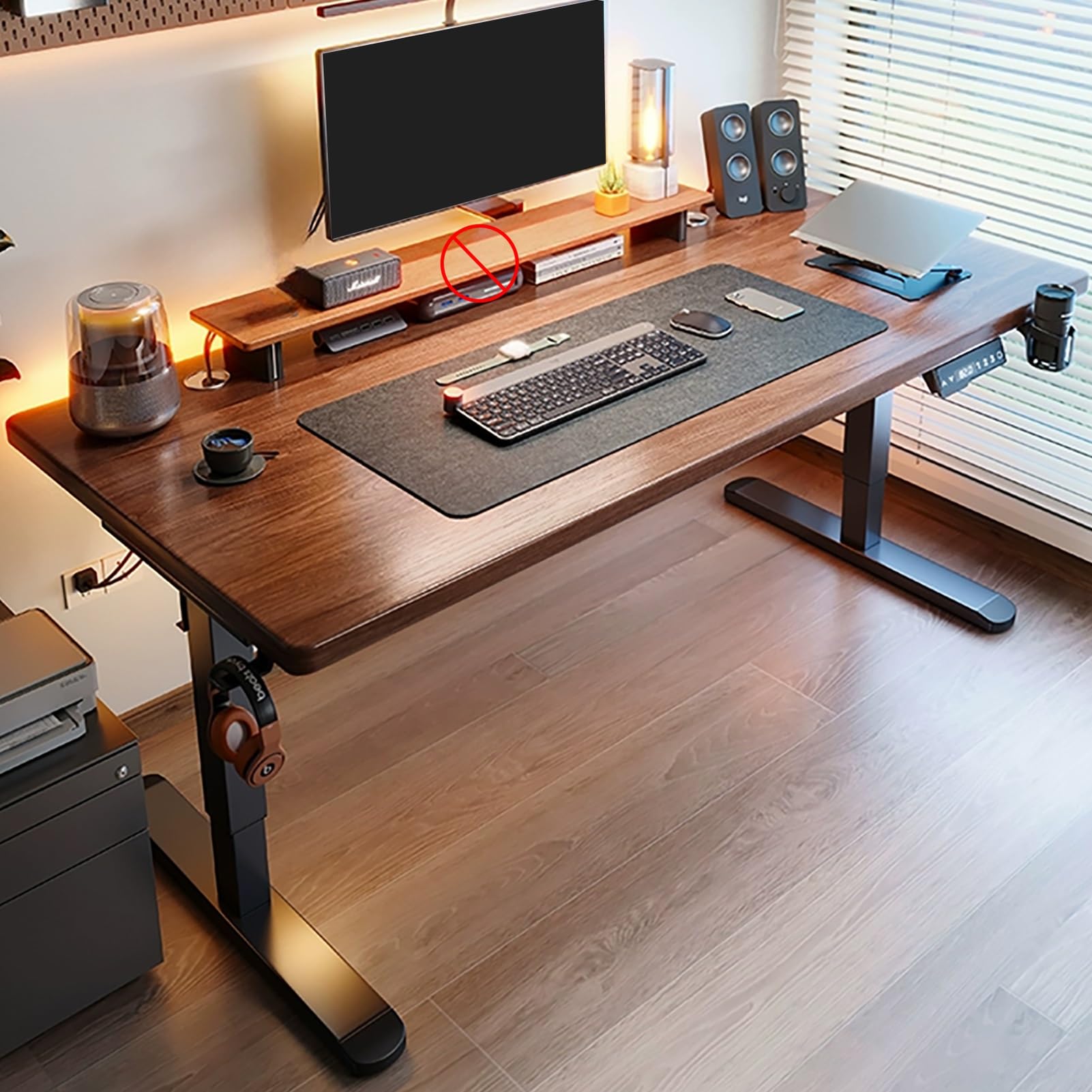 MYUYEE Standing Desk Height Adjustable, Sit Stand Desk With Headphone Hook And Cup Holder, Gaming Computer Desk, Memory Function, Protection System, Sedentary Reminder (140X60Cm)