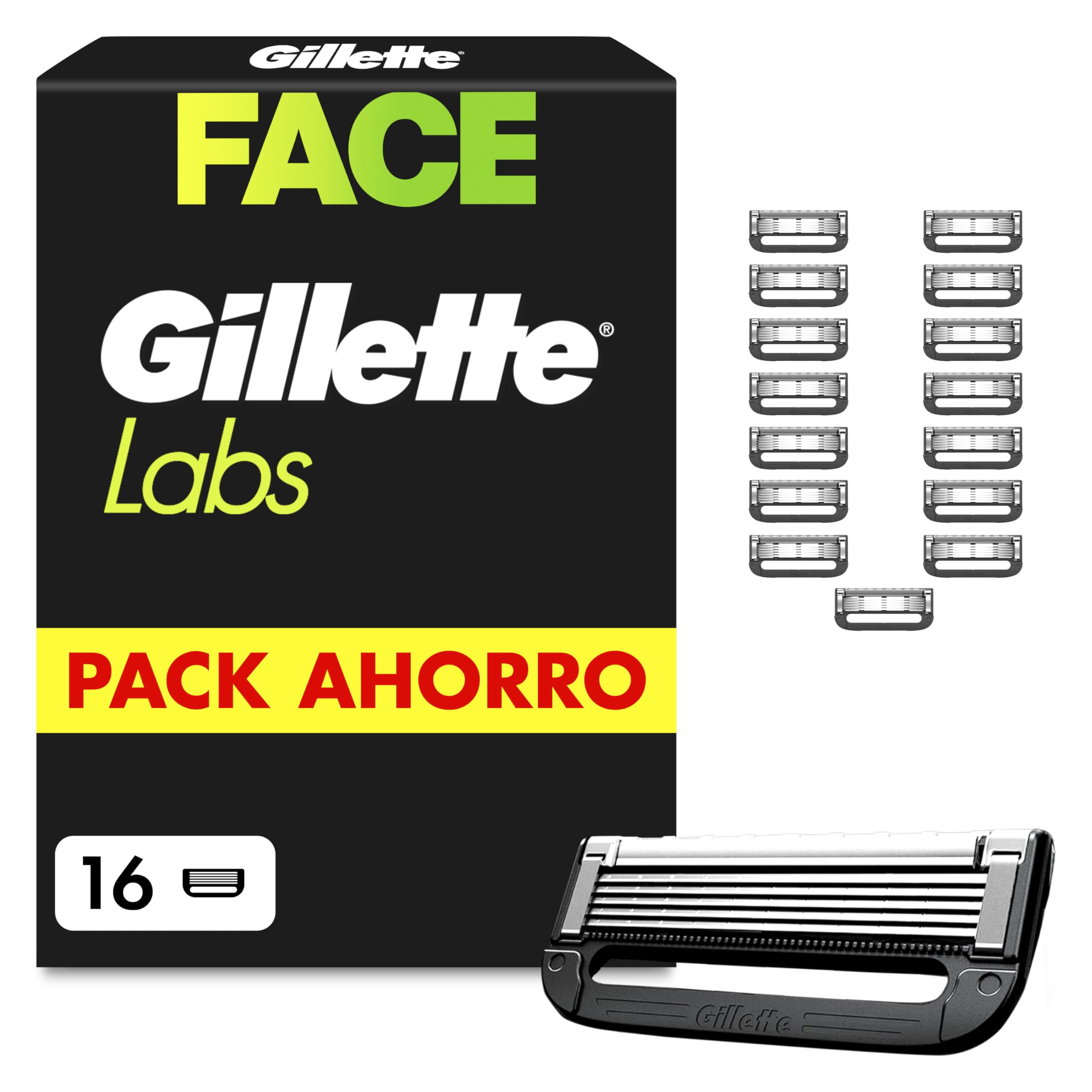 GilletteLabs Cuchillas de Afeitar Hombre, Pack de 16 | Recambios para Maquinillas de Afeitar con 5 Hojas Y Banda Lubricante, Compatible con Todas Las Maquinillas Gillette Labs