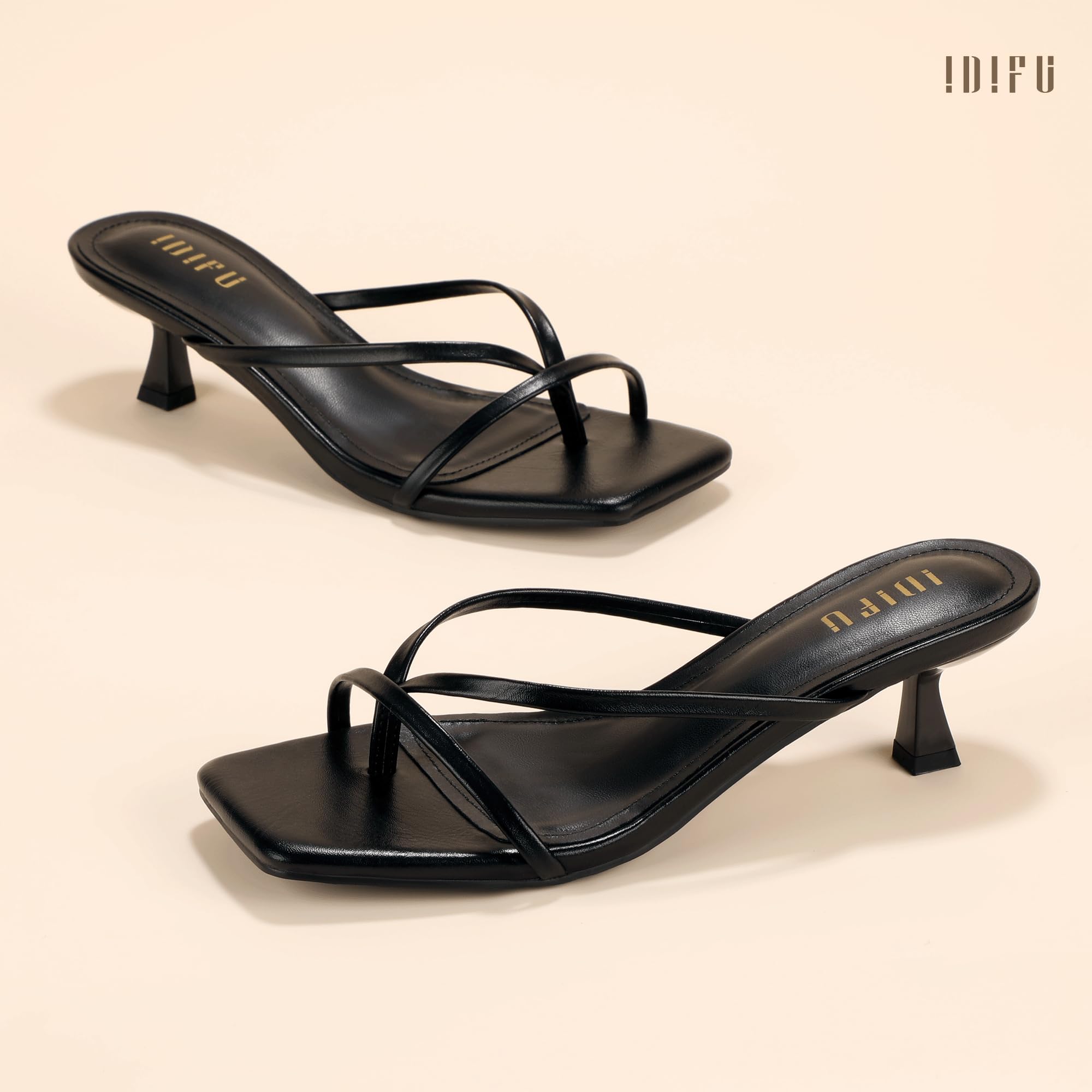 IDIFU IN1 Kitten Heels for Women Flip Flop Strappy Square Open Toe Low Heeled Sandals Wedding Bride Prom Graduation Party Slide Dress Shoes Comfortable Cute Trendy Casual Thong Slip On Heels — view 6