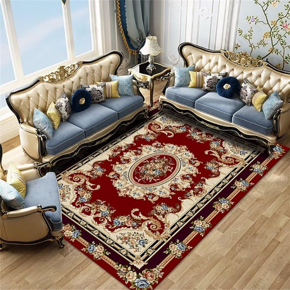 Tapis rectangulaire à motif floral rouge vintage 80X200CM insonorisé de chambre adulte