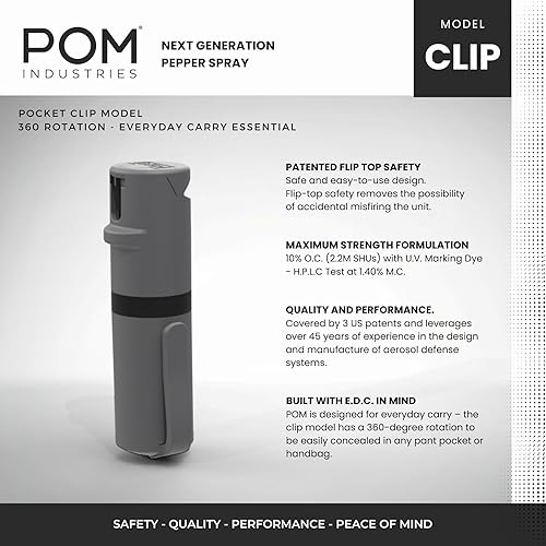 Miniatura 5 de POM - Paquete combinado de gas pimienta con clip y llavero, máxima fuerza de diseño táctico de autodefensa, compacto y seguro, 25 ráfagas y alcance