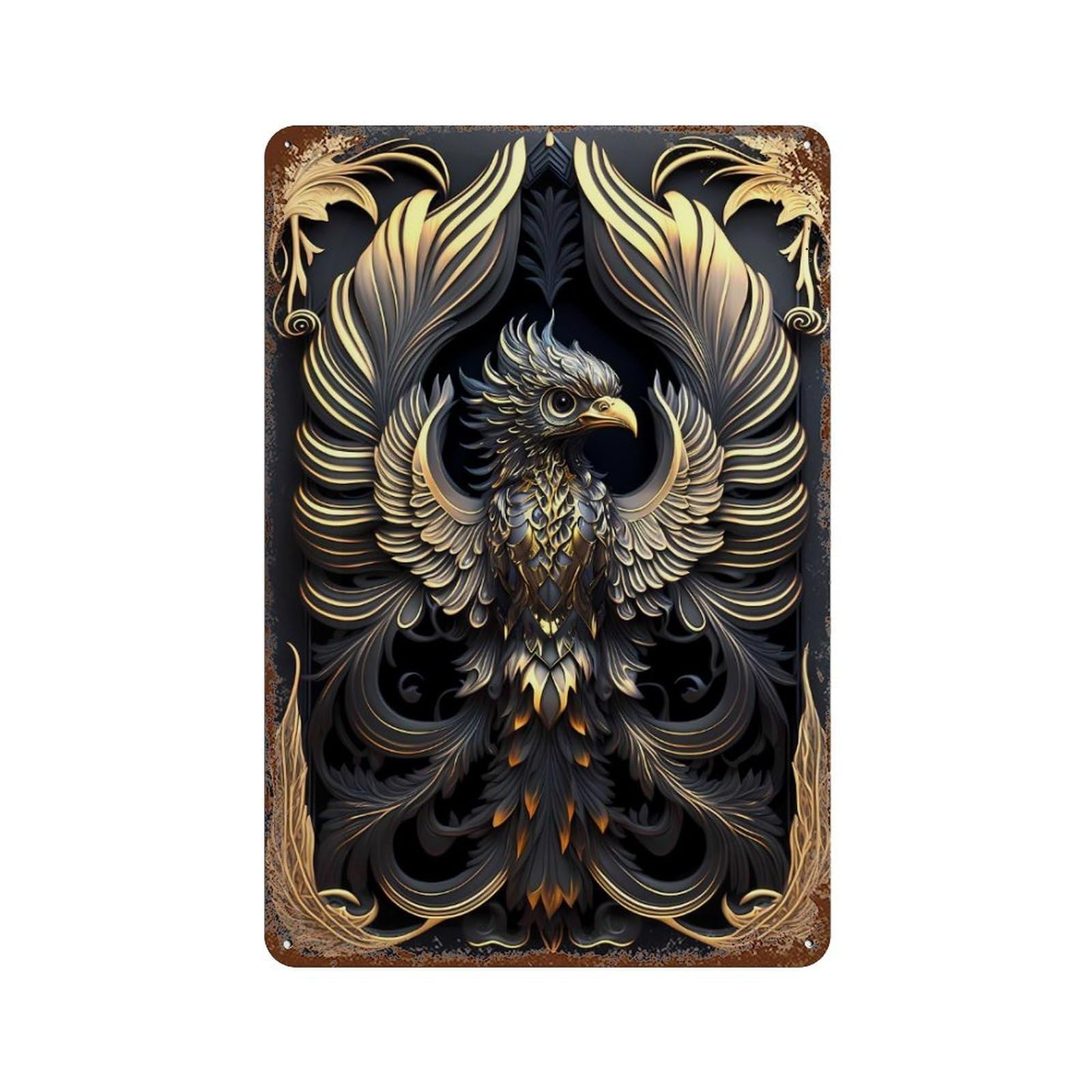 Queen Golden Phoenix Rust Effect Tin Sign 11.8"x7.9", Rustic Home Decor for Garage, Pub Or Kitchen