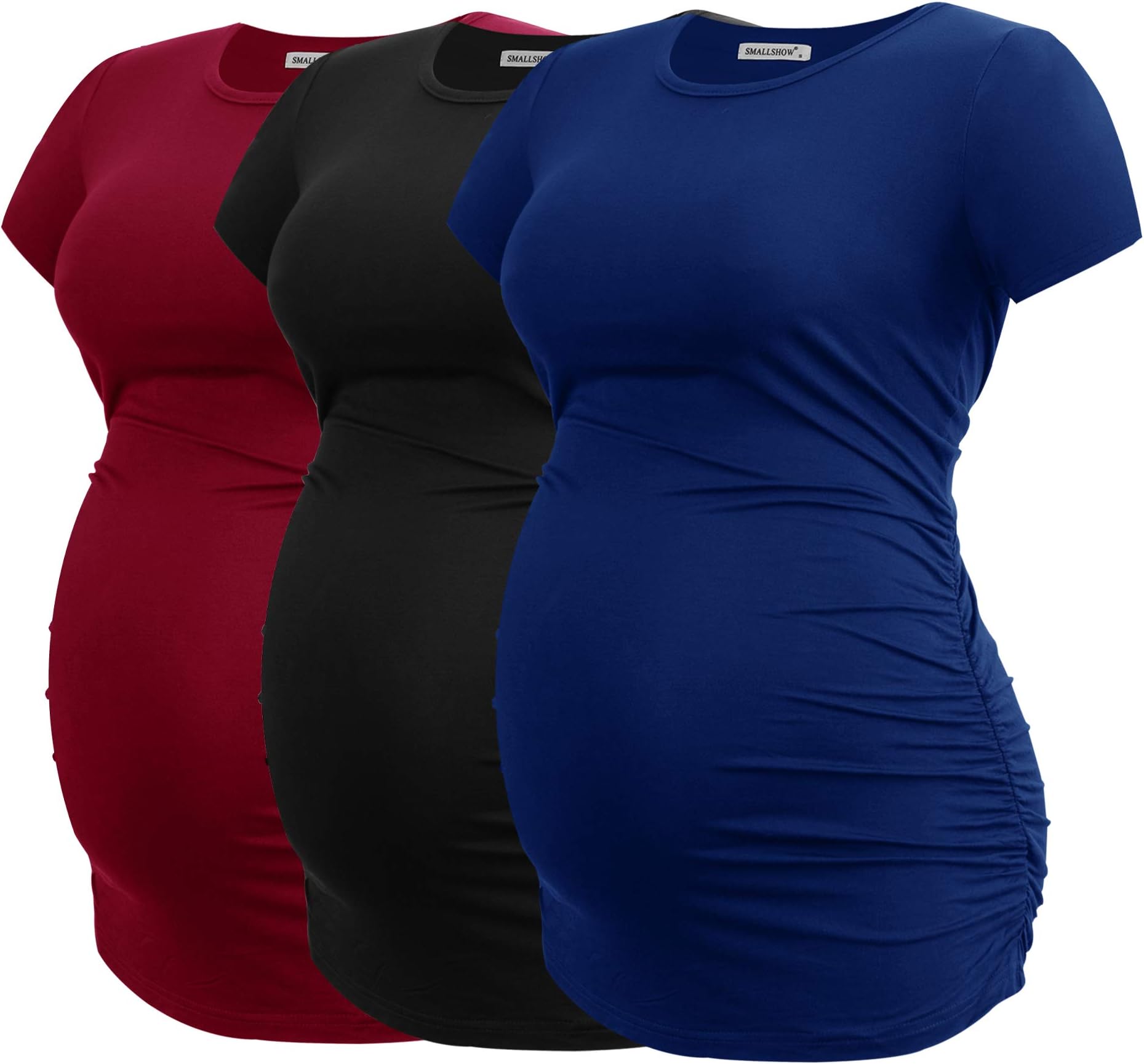 SmallshowWomen's Maternity Tops Side Ruched Tunic T-Shirt Pregnancy Clothes