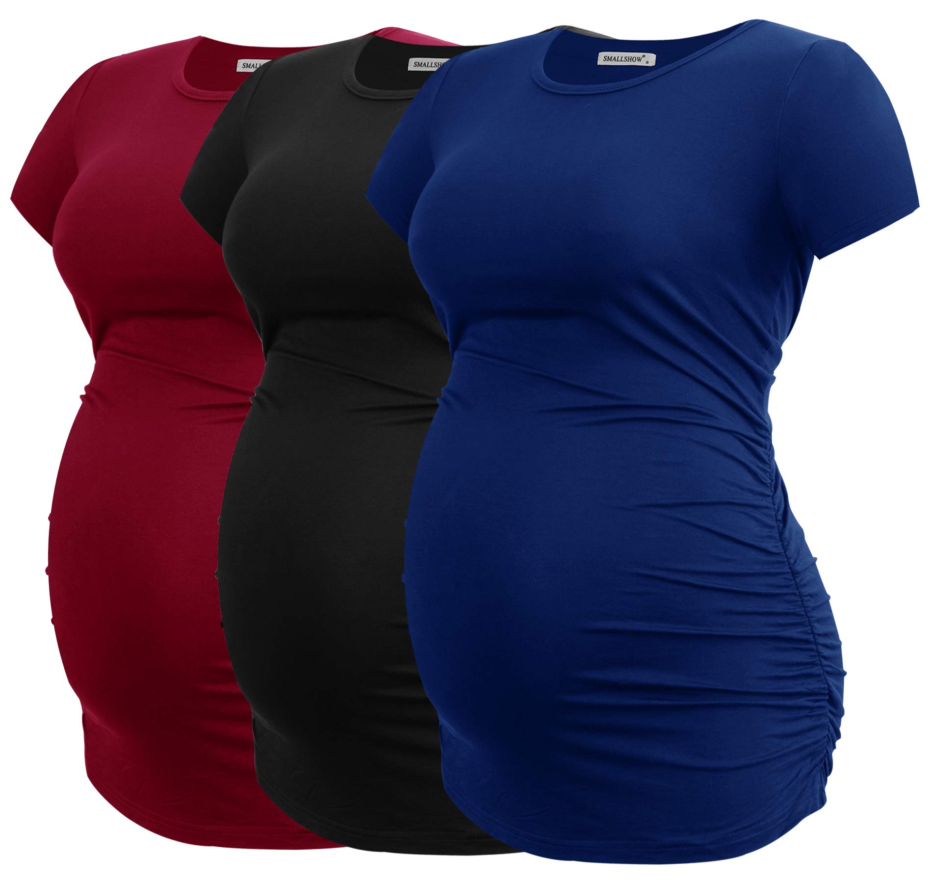 Smallshow Maternity Clothing Tops Side Ruched Pregnancy Clothes for Women 3-Pack — view 36