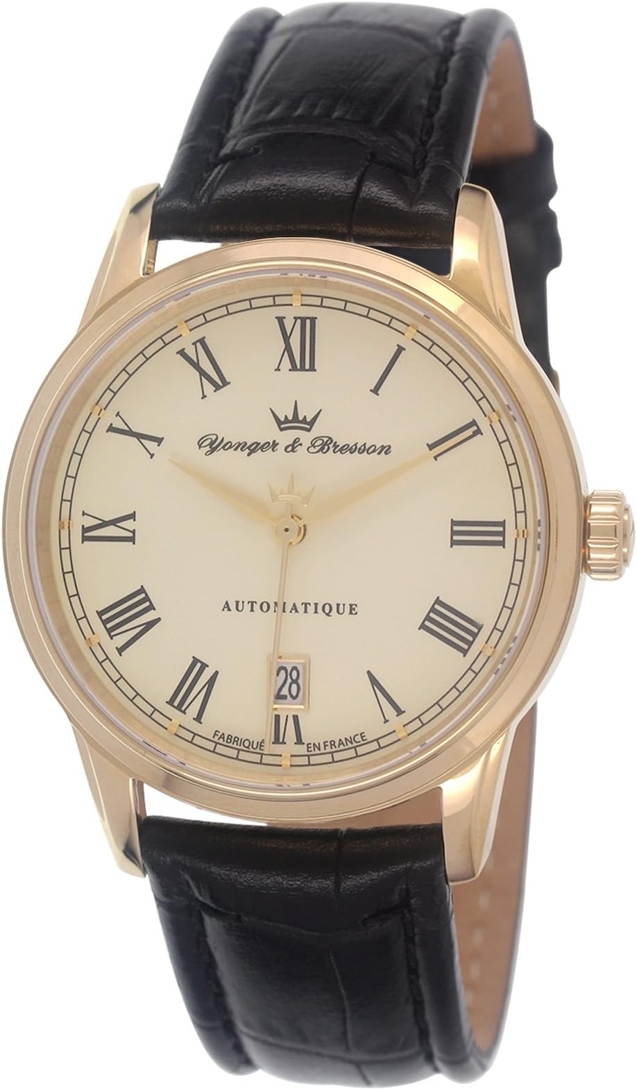 Yonger & BressonYBH 8366-03 - Brissac - Men's Watch - Automatic Analogue - Gold Dial - Black Leather Strap