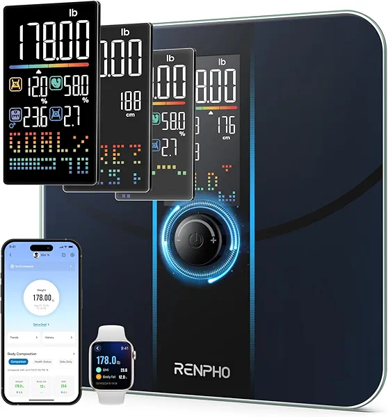 RENPHO Smart Scale for Body Weight, Body Fat Scale for BMI, Body Fat, Muscle Mass, High Accurate Bathroom Scale with Large VA Dispaly, 18 Body Composition, 400lb, ELIS 3X