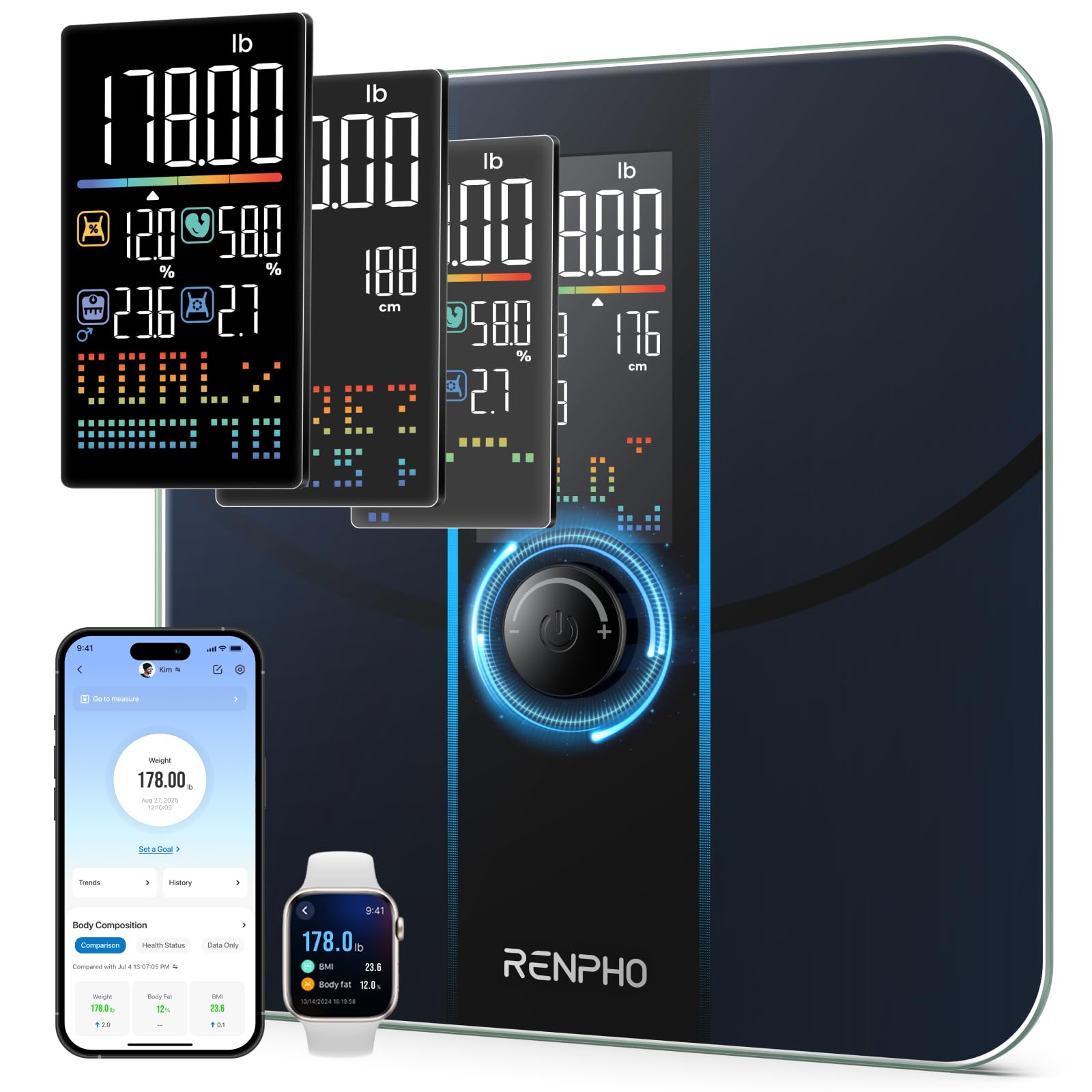 RENPHO Smart Scale for Body Weight Body Fat Scale for BMI Body Fat Muscle Mass High Accurate Bathroom