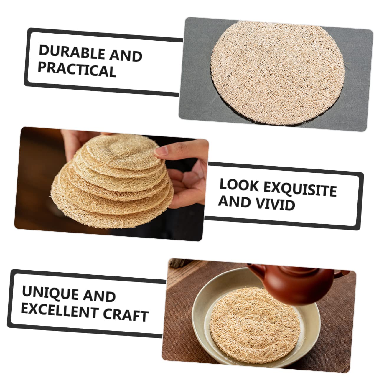 PRETYZOOM 10piezas Posavasos De Té Multiuso Cojines De Taza De Té Antideslizantes Funda Natural De Luffa Adecuados para Casa Oficina